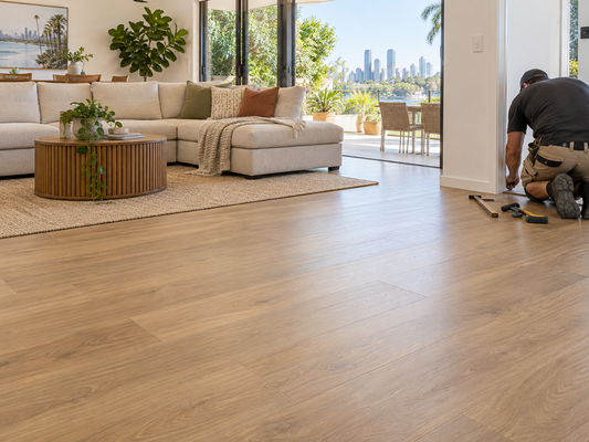 Professional vinyl plank flooring installation in a bright Brisbane living room