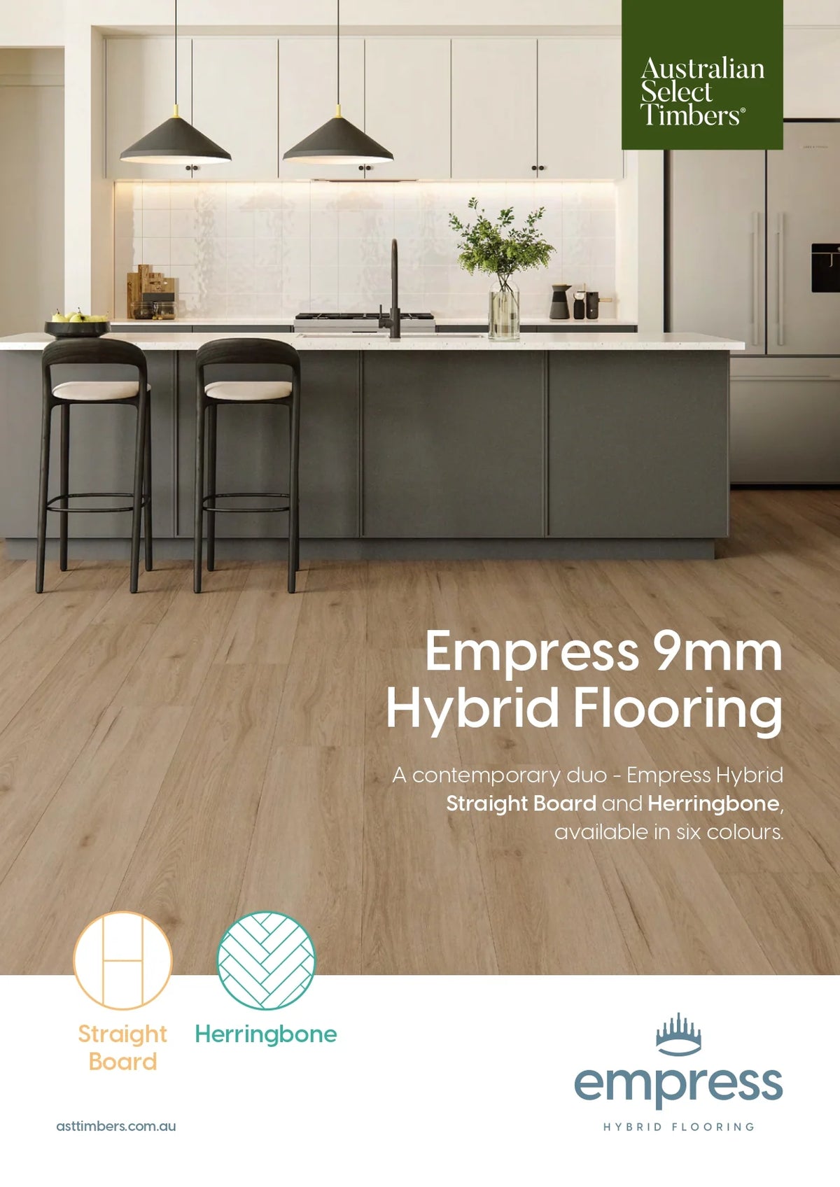 Australian Select Timbers Empress Herringbone Hybrid Flooring 9mm Brochure Cover
