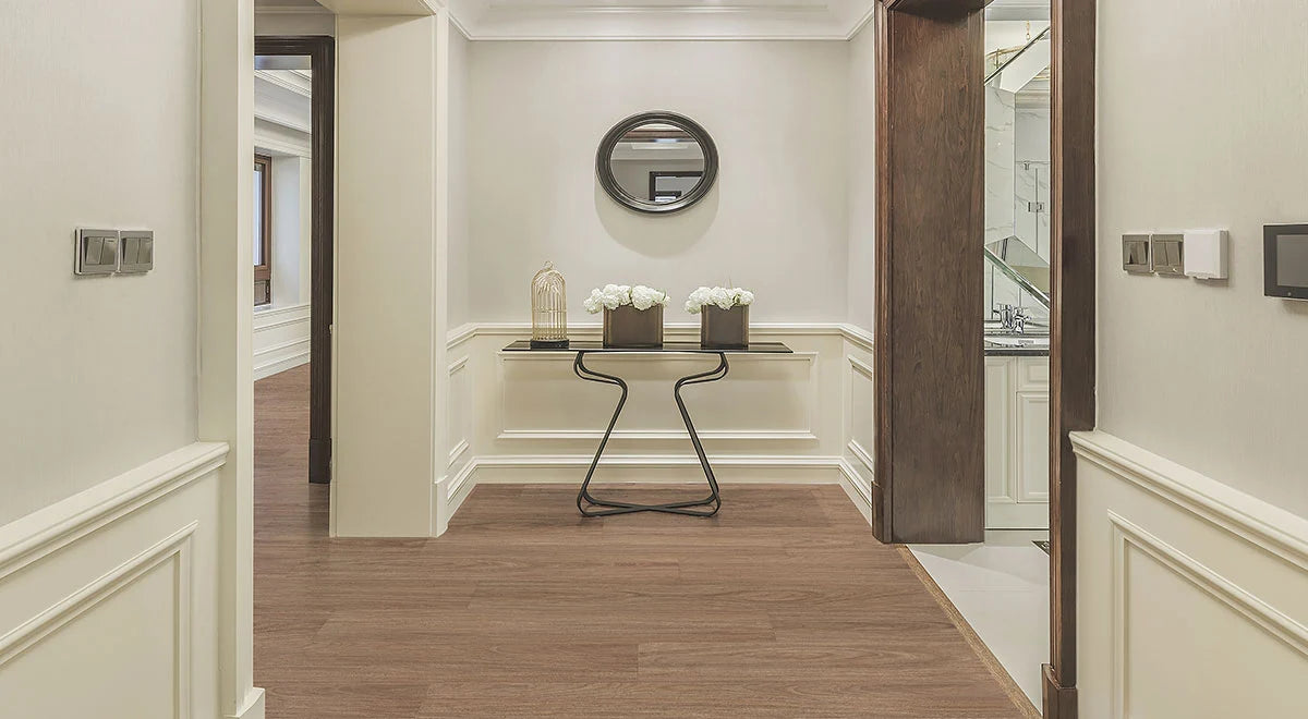 Clever Choice Hydro Merit AC4 Laminate Flooring 12mm Golden Sapphire Spotted Gum Setting