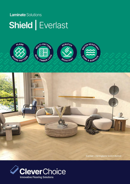 Clever Choice Shield Everlast Herringbone Laminate Flooring 10mm Brochure Cover