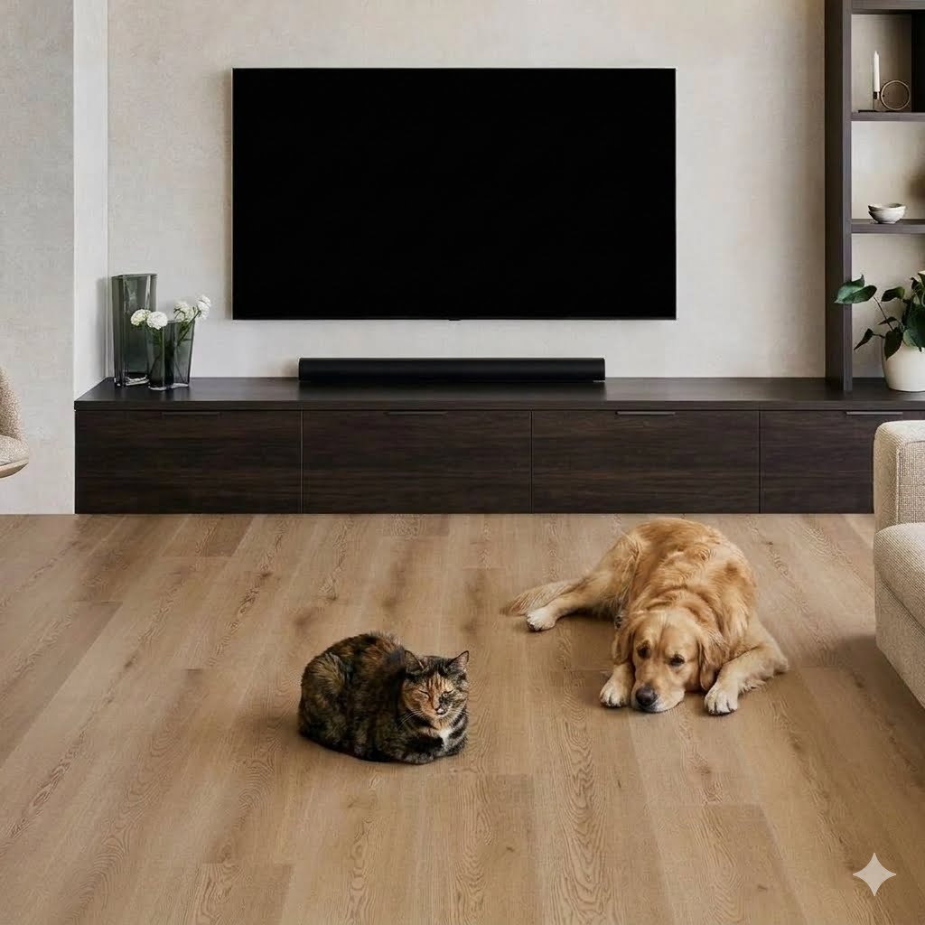 Hybrid flooring in a home with a pet