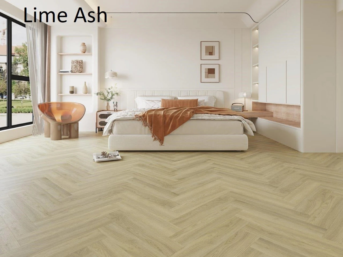 Riverhill Elegant Herringbone Hybrid Flooring 9.5mm Lime Ash Setting