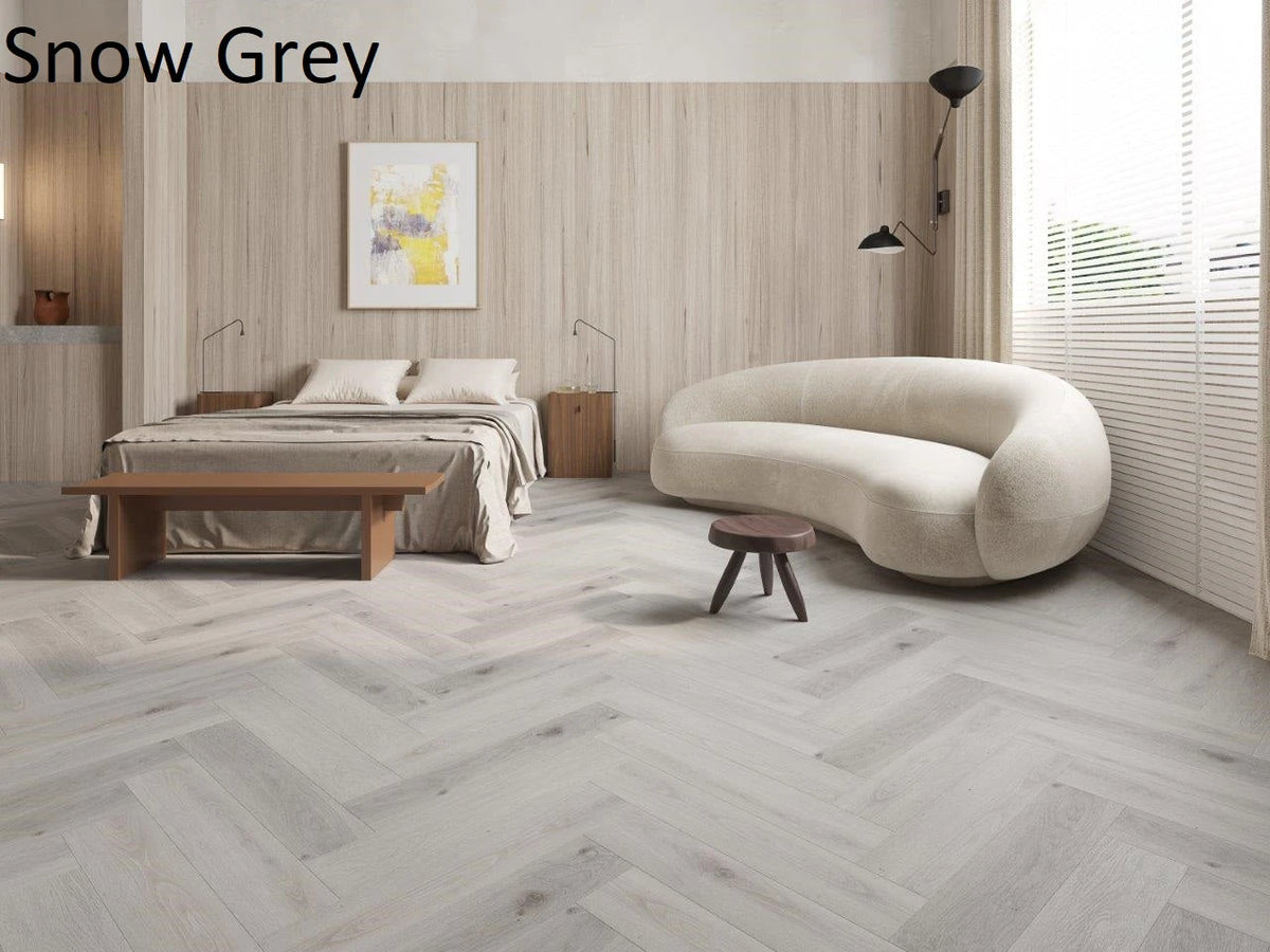Riverhill Elegant Herringbone Hybrid Flooring 9.5mm Snow Grey Setting