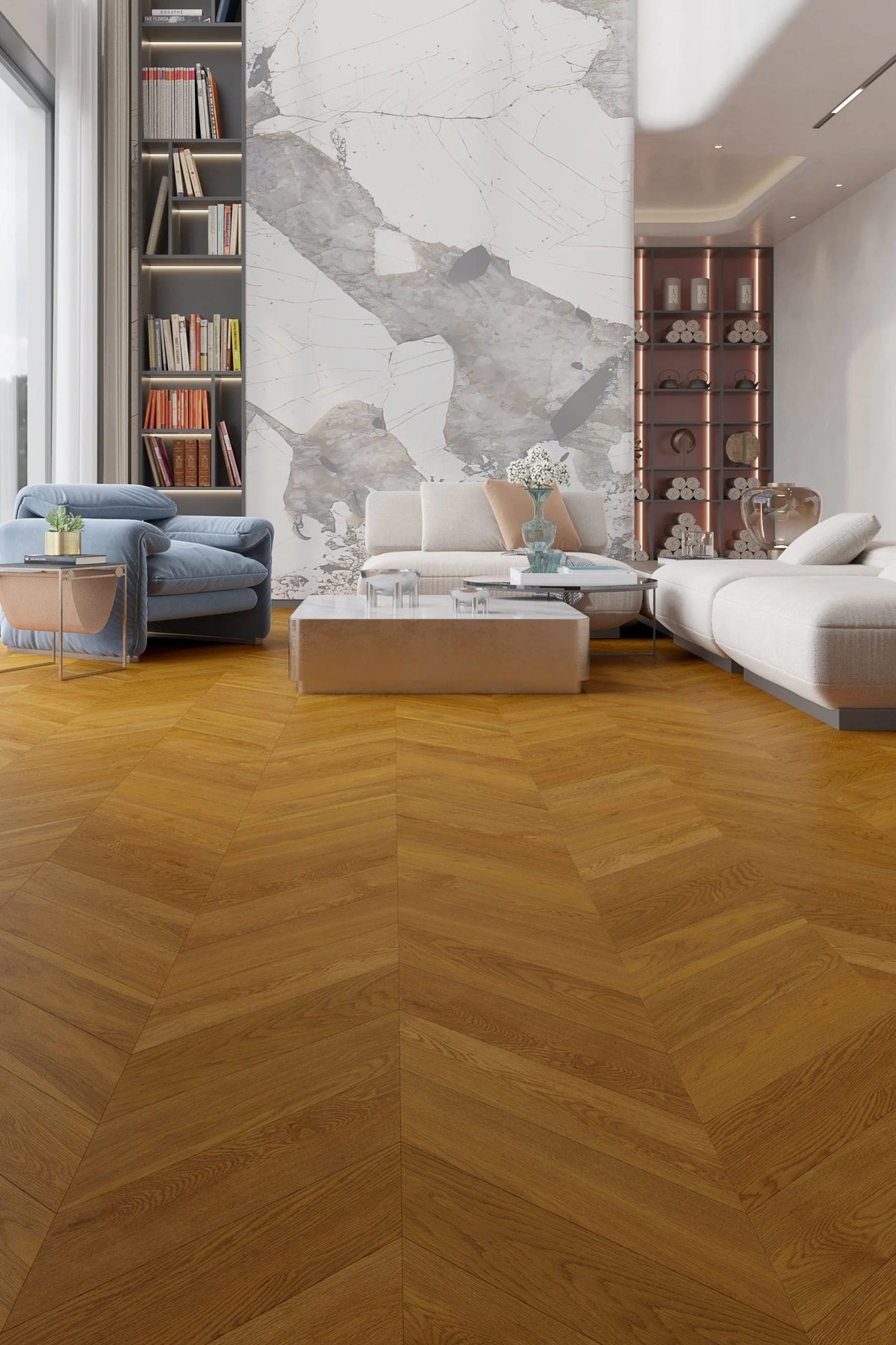 Riverhill iDesign European Oak Chevron Engineered Timber Flooring 15/3mm Beige Ash Setting