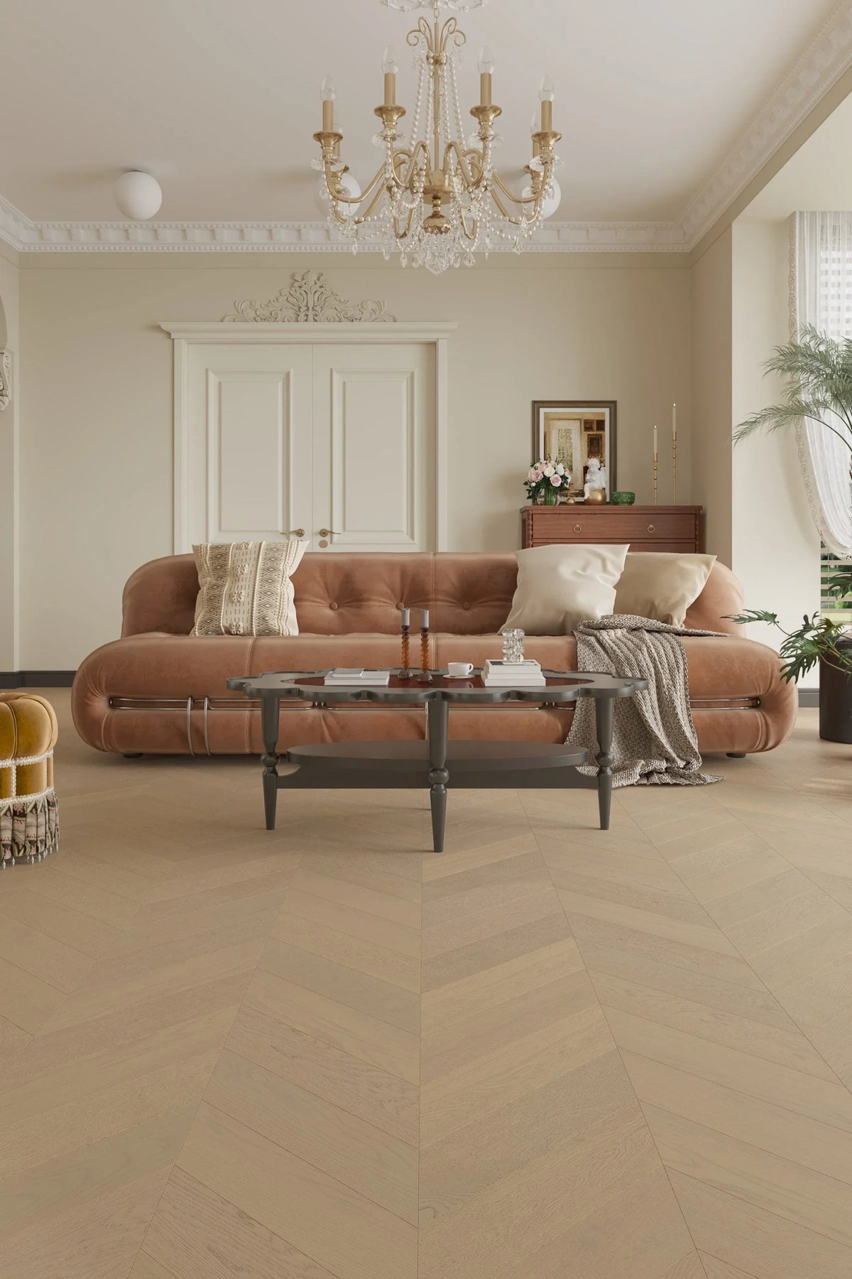 Riverhill iDesign European Oak Chevron Engineered Timber Flooring 15/3mm Casper White Setting