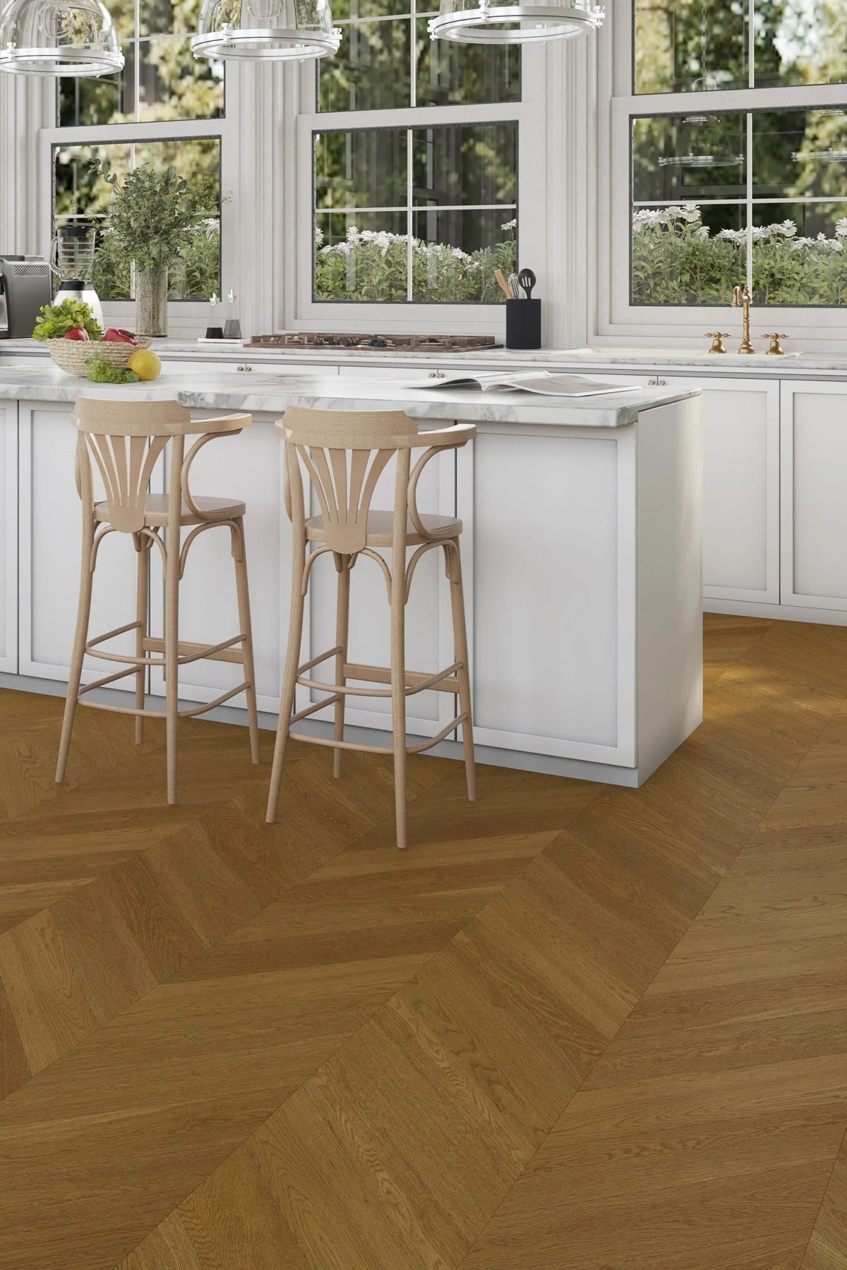 Riverhill iDesign European Oak Chevron Engineered Timber Flooring 15/3mm Coral Sand Setting