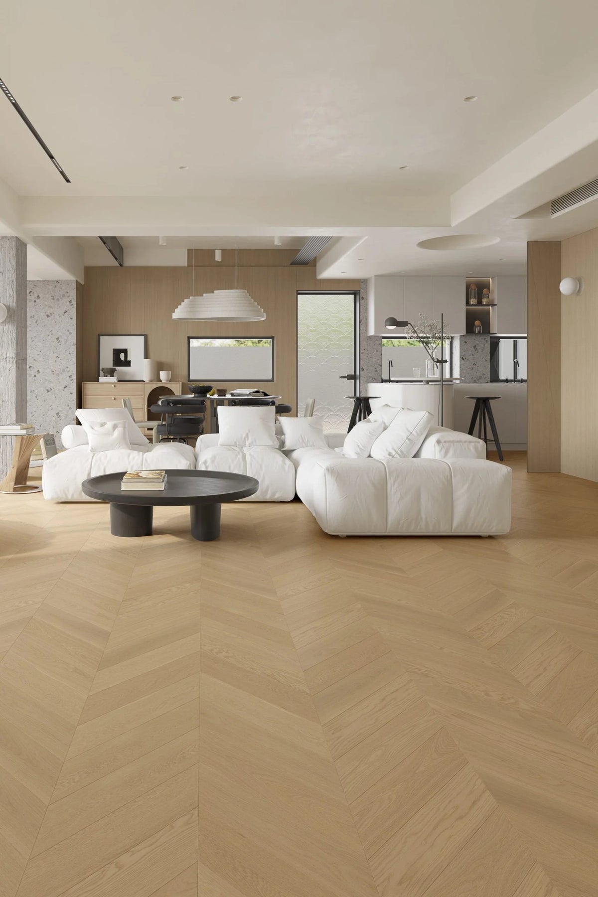 Riverhill iDesign European Oak Chevron Engineered Timber Flooring 15/3mm Tinge Clay Setting