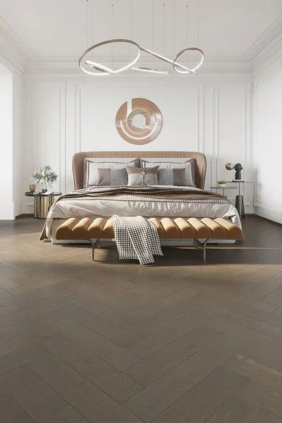 Riverhill iDesign European Oak Herringbone Engineered Timber Flooring 15/3mm Apollo Grey Setting 2