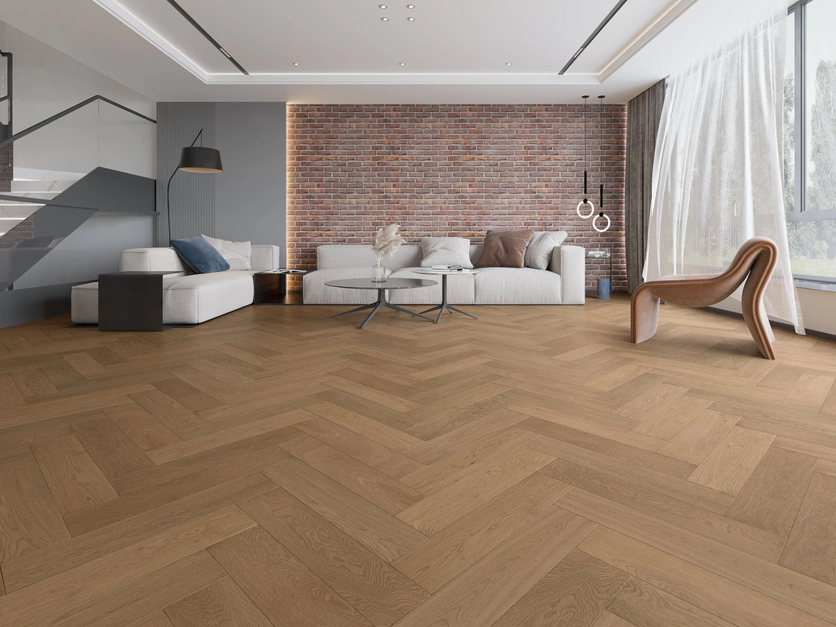 Riverhill iDesign European Oak Herringbone Engineered Timber Flooring 15/3mm Beige Ash Setting 1