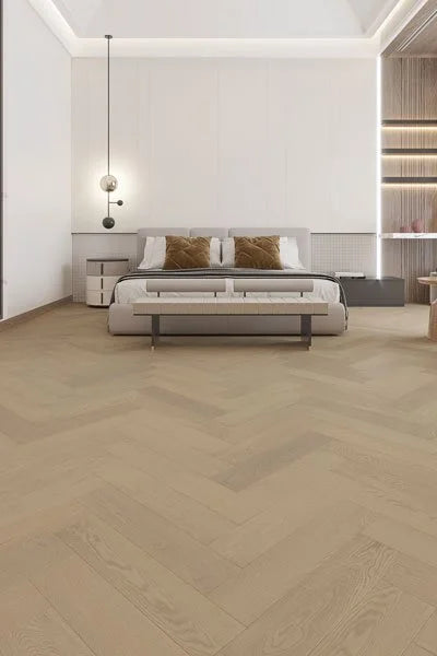 Riverhill iDesign European Oak Herringbone Engineered Timber Flooring 15/3mm Light Neutral Setting 2