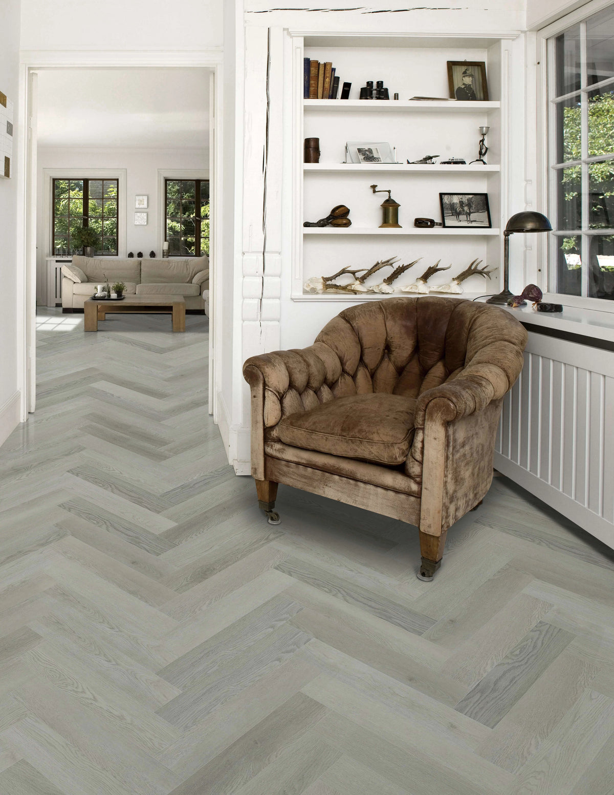 Topdeck Belle Vie Herringbone Hybrid Flooring 7mm Highland Beige Oak Setting